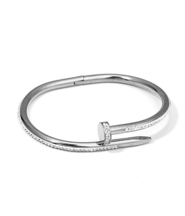 Pulsera rígida de clavo plateada con circonitas