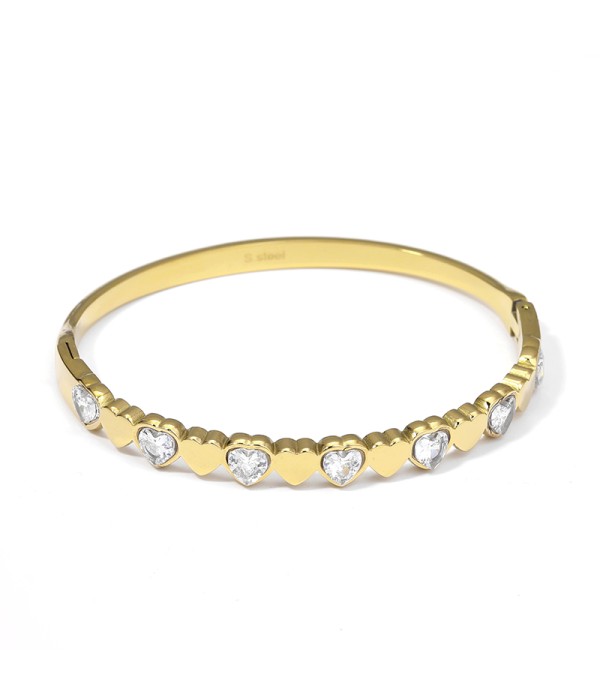 Pulsera dorada con corazones y circonitas