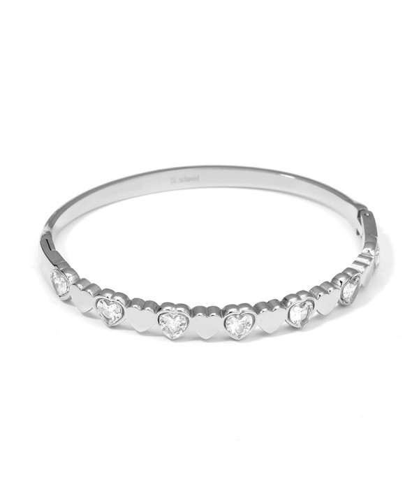 Pulsera plateada con corazones y circonitas