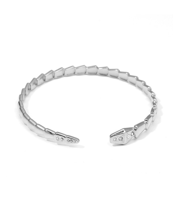 Pulsera plateada abierta con diseño de serpiente