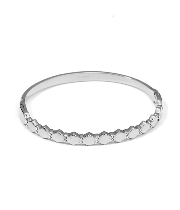 Pulsera plateada con diseño geométrico y circonitas