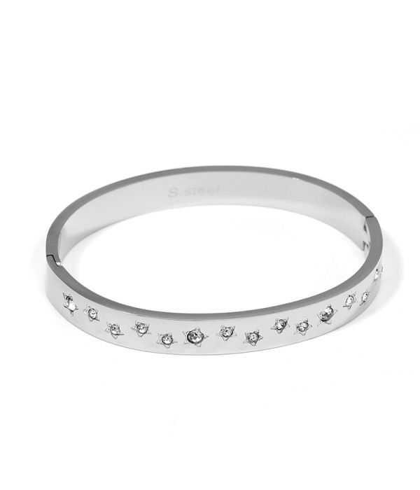 Pulsera plateada con circonitas en forma de estrellas