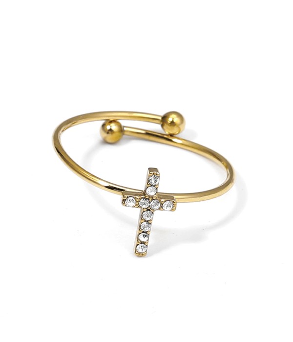 Anillo dorado con cruz de circonitas