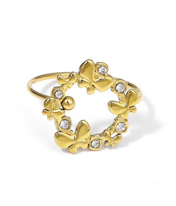 Anillo dorado con mariposas y circonitas en forma de corona