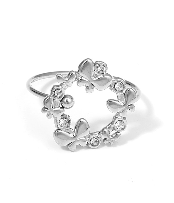 Anillo plateado con mariposas y circonitas en forma de corona