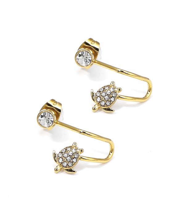 Pendientes dorados con tortuga y circonitas