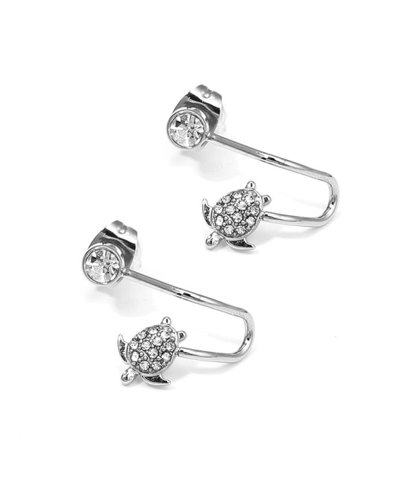 Pendientes plateados con tortuga y circonitas