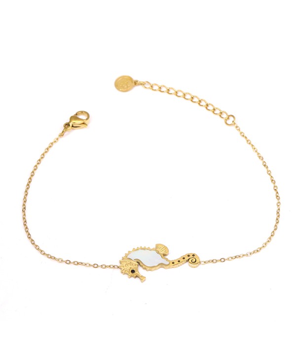 Pulsera fina dorada con caballito de mar esmaltado