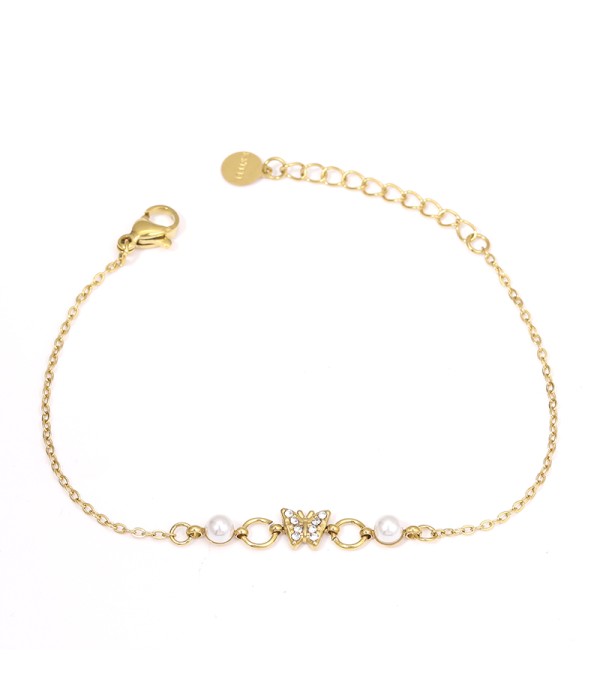 Pulsera con mariposa de circonitas y perlas