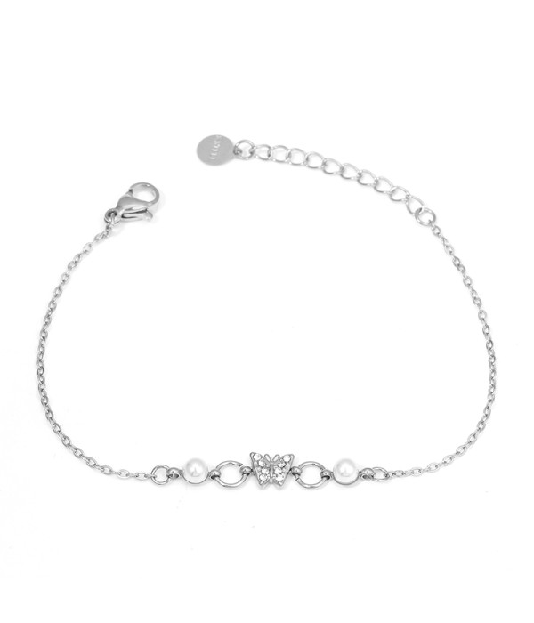 Pulsera con mariposa de circonitas y perlas