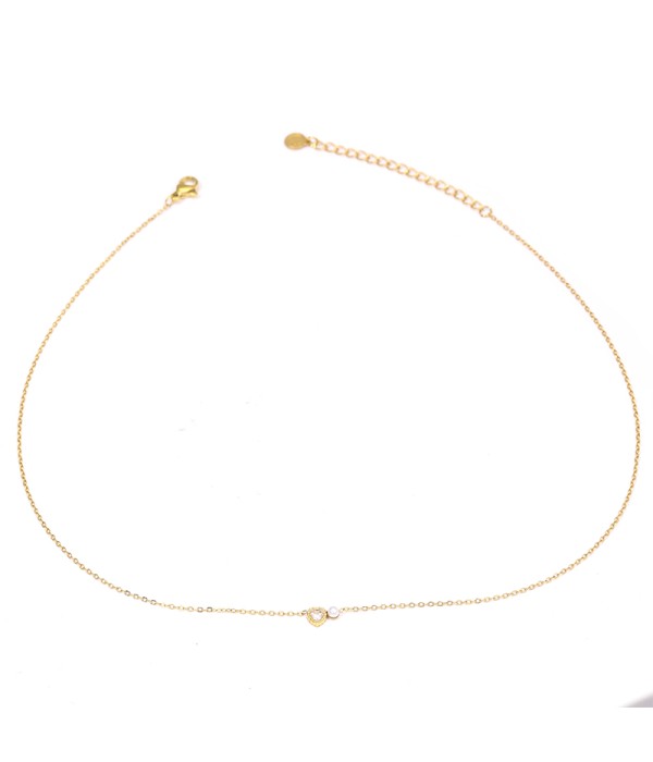 Collar fino dorado con corazón y perlita