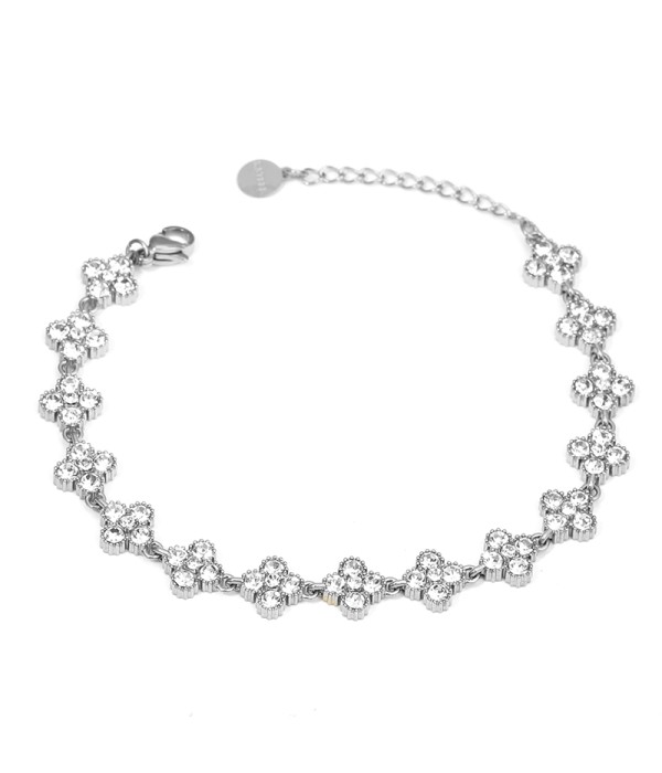 Pulsera plateada con flores de circonitas