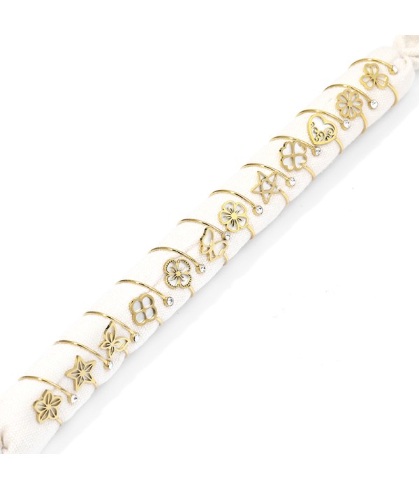 Conjunto de 12 anillos con motivos nácar y circonitas