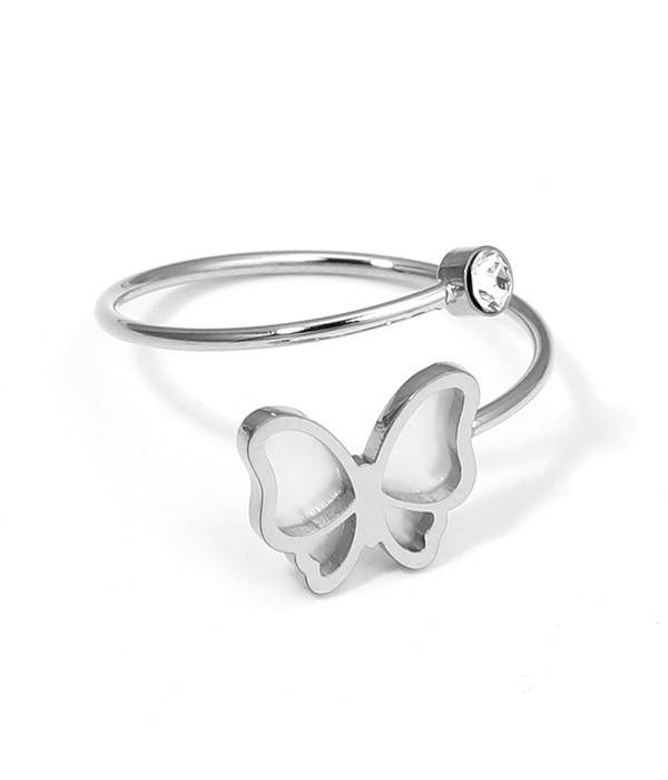 Anillo plateado con mariposa nácar y circonita