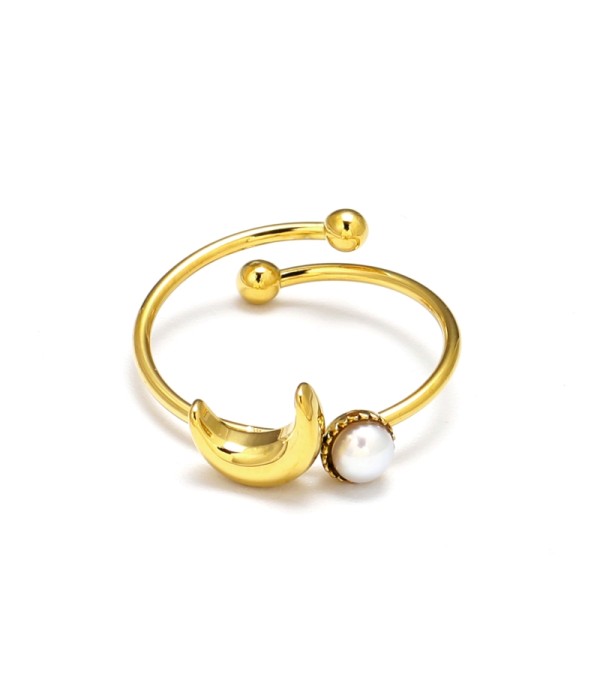 Anillo con perla y luna lisa