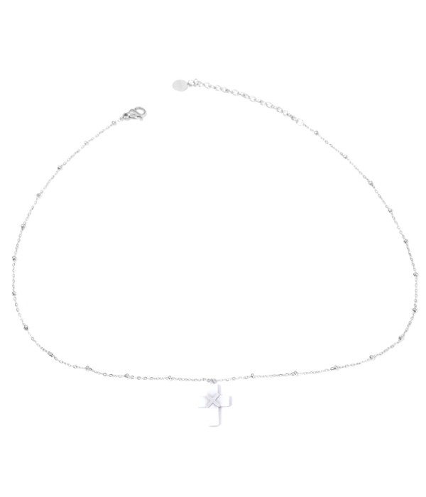 Collares plateadas con cruz multicolores