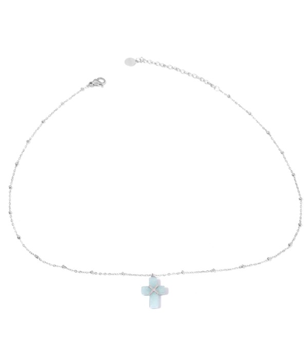 Collares plateadas con cruz multicolores