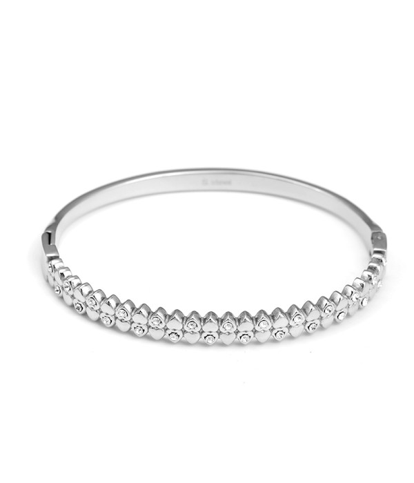 Pulsera rígida plateada dorada con detalles de circonitas