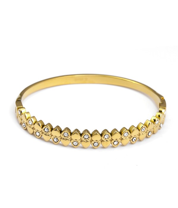 Pulsera rígida dorada con motivos en forma de corazón