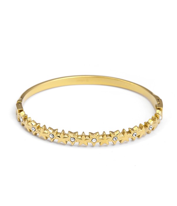 Pulsera rígida dorada con estrellas y circonitas