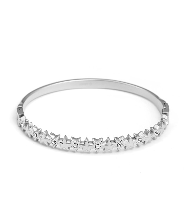 Pulsera rígida plateada con estrellas y circonitas