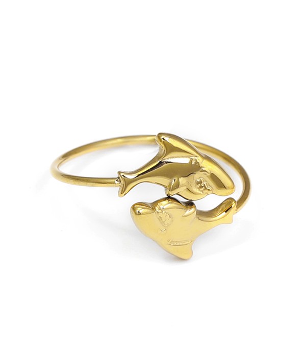 Anillo dorado con diseño de delfines enfrentados