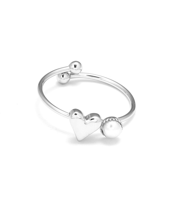 Anillo con perla y corazón lisa