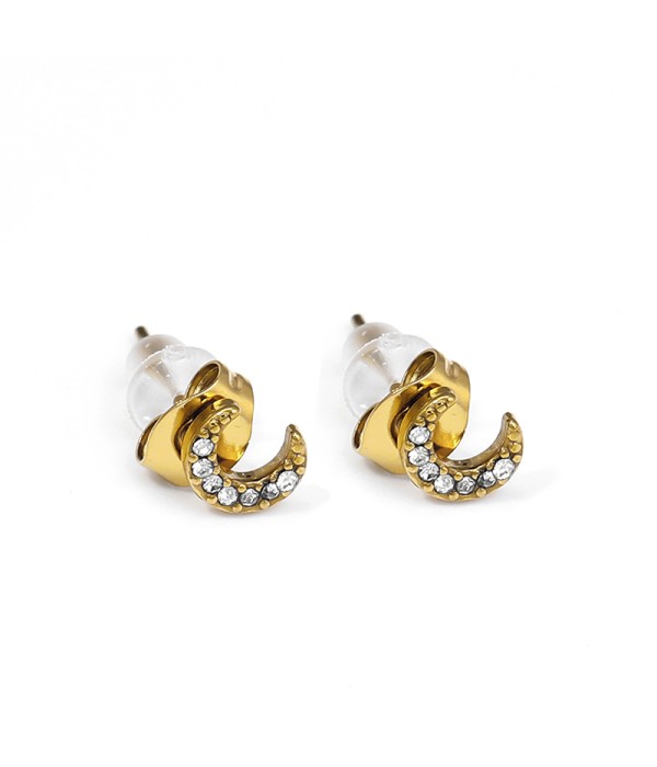 Pendientes dorados de luna con circonitas