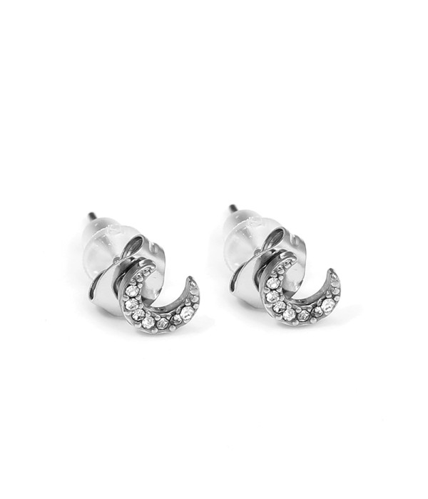 Pendientes plateados de luna con circonitas