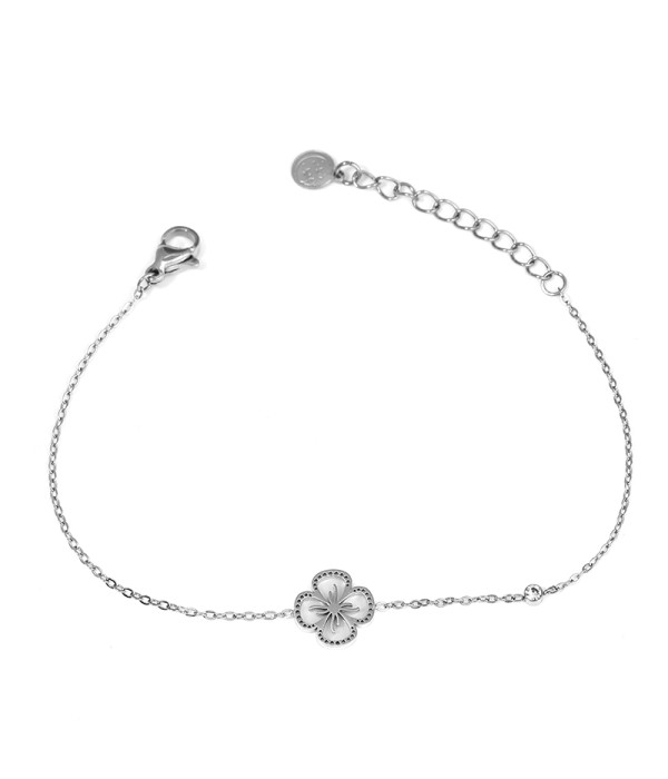 Pulsera plateada con flor y base nácar