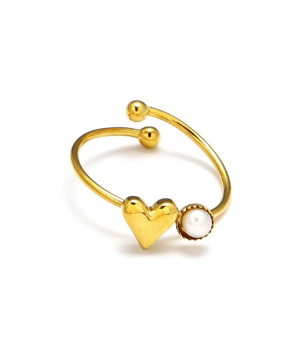 Anillo con perla y corazón lisa