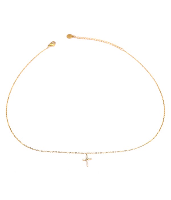 Collar minimalista dorado con cruz pequeño de circonitas