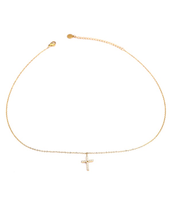 Collar minimalista dorado con cruz grande de circonitas