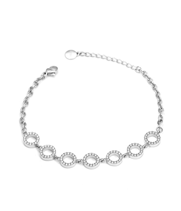 Pulsera plateada con círculos de circonitas