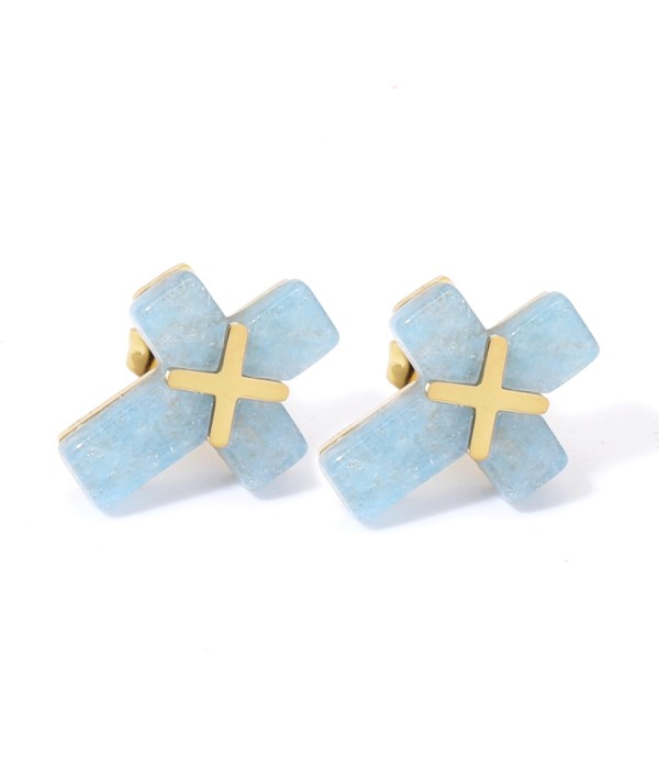 Pendientes dorados con cruz multicolores