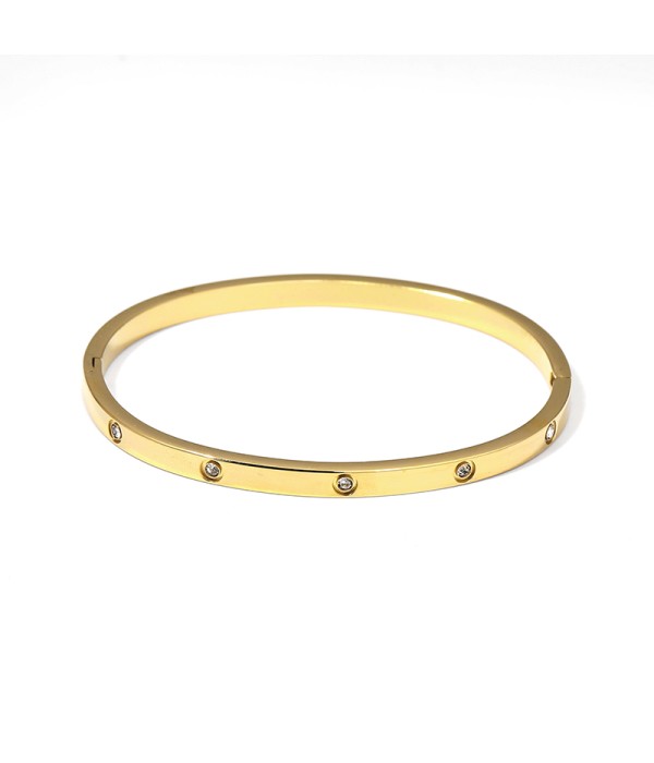 Pulsera rígida dorada con circonitas 4mm17