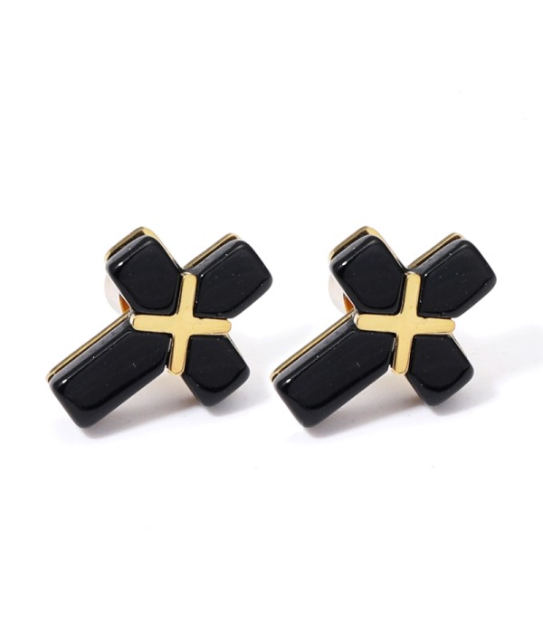 Pendientes dorados con cruz multicolores