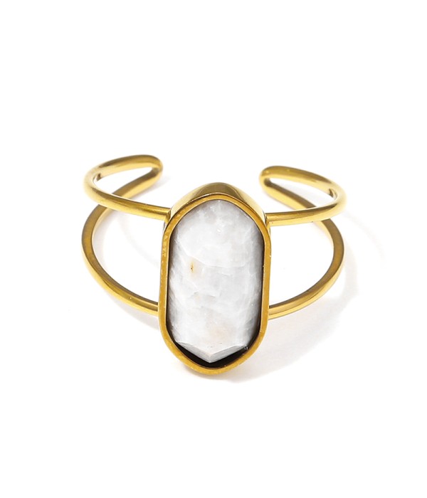 Anillo dorado ajustable con hexágono de piedra natural