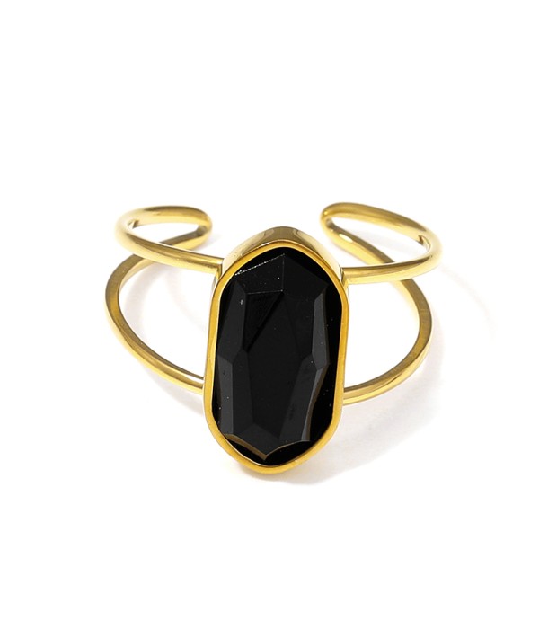 Anillo dorado ajustable con hexágono de piedra natural