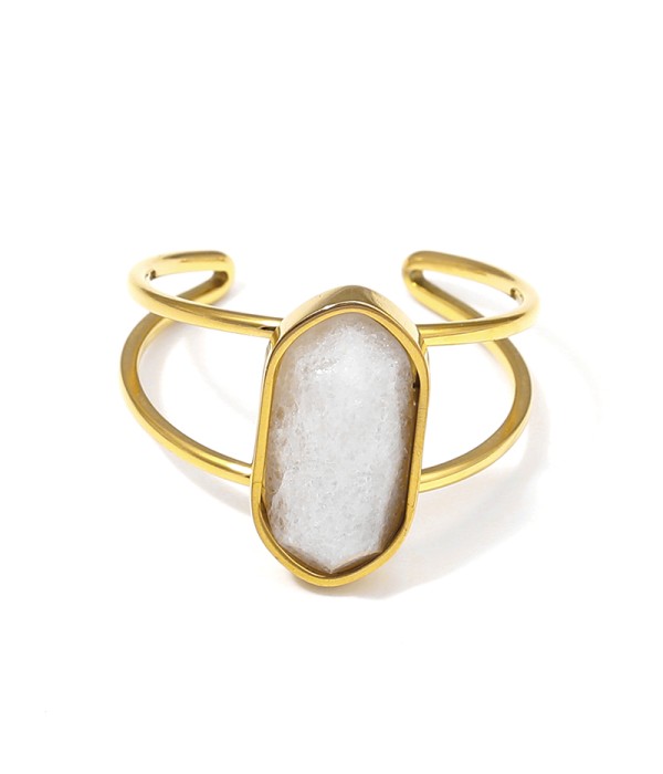 Anillo dorado ajustable con hexágono de piedra natural