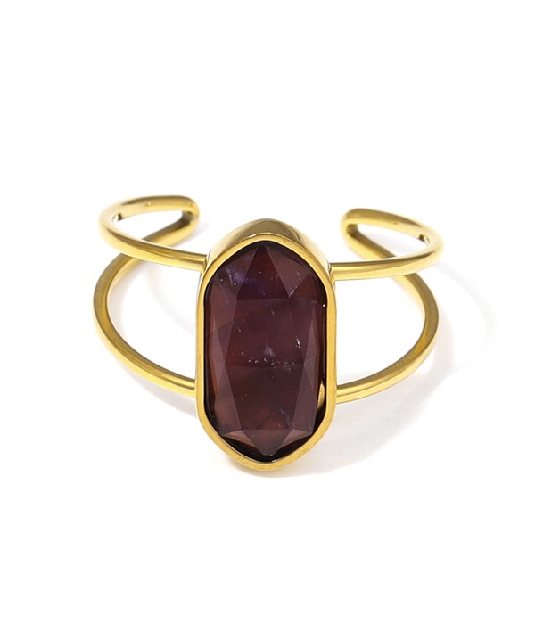 Anillo dorado ajustable con hexágono de piedra natural