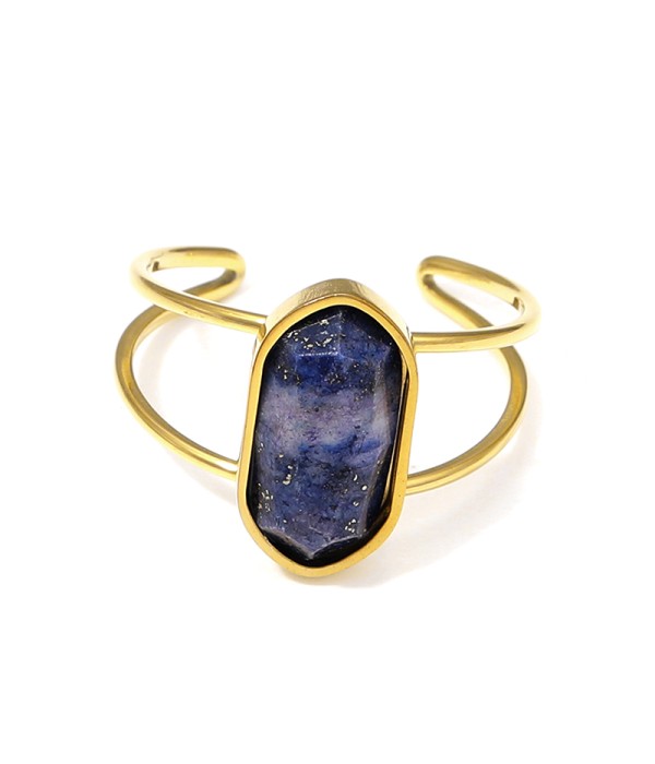 Anillo dorado ajustable con hexágono de piedra natural