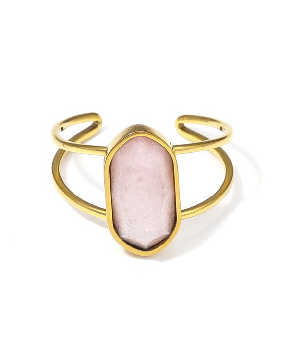 Anillo dorado ajustable con hexágono de piedra natural