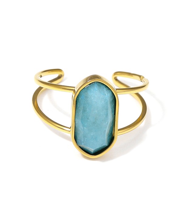 Anillo dorado ajustable con hexágono de piedra natural