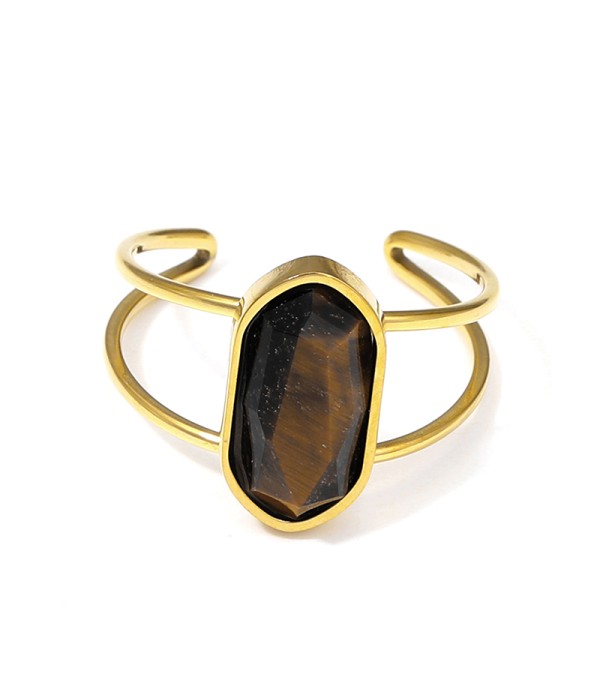 Anillo dorado ajustable con hexágono de piedra natural