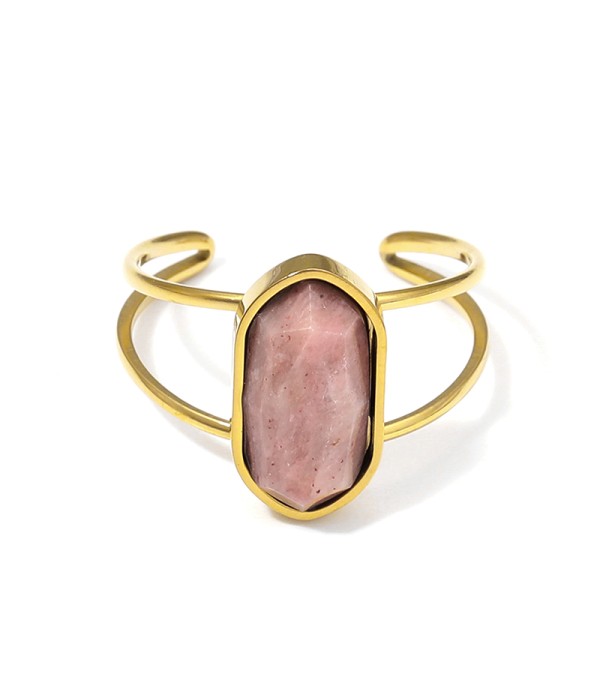 Anillo dorado ajustable con hexágono de piedra natural