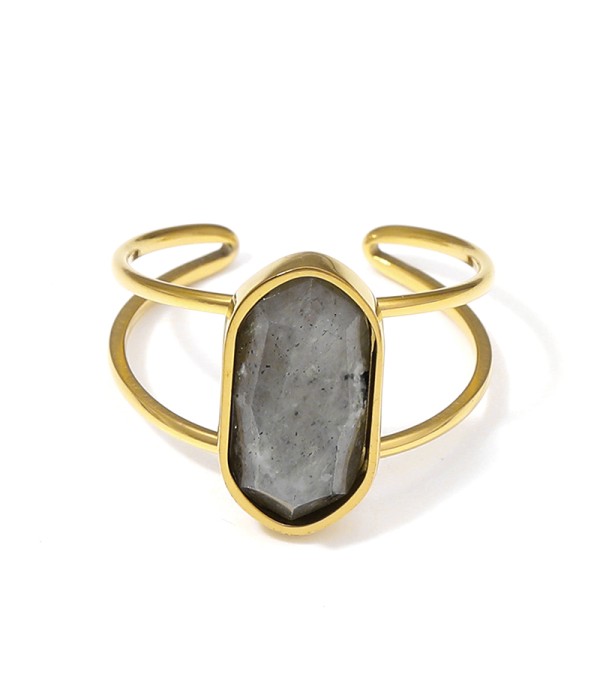 Anillo dorado ajustable con hexágono de piedra natural