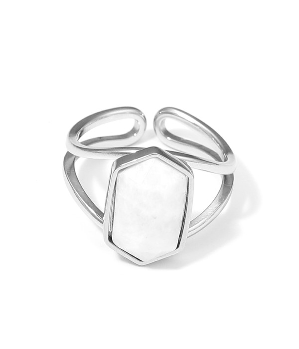 Anillo plateado ajustable con hexágono de piedra natural