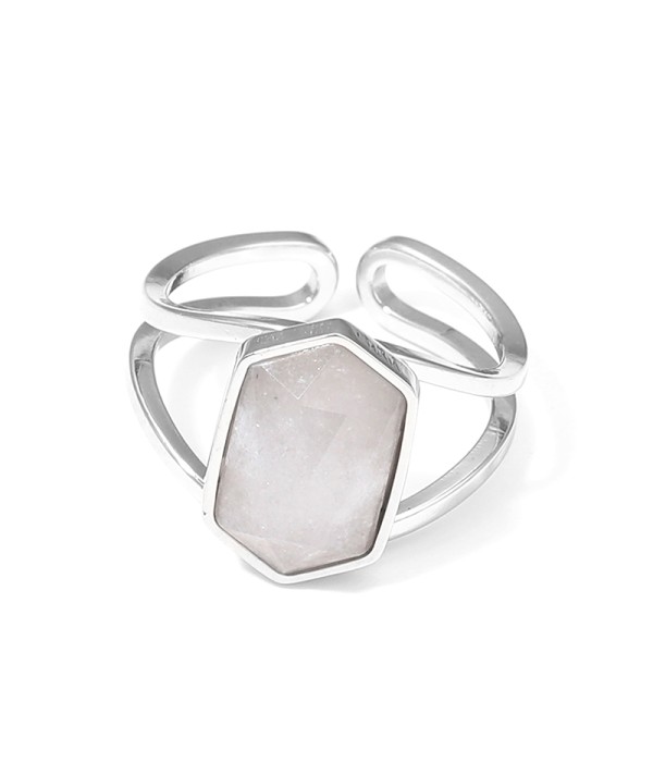 Anillo plateado ajustable con hexágono de piedra natural