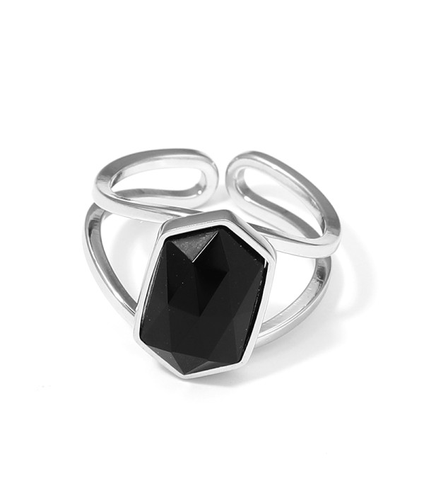 Anillo plateado ajustable con hexágono de piedra natural 2